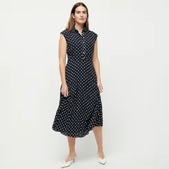 Midi shirtdress with pleated skirt in dot print