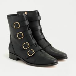 Multi-buckle leather short boots