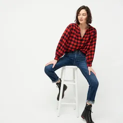 Open V-neck shirt in buffalo check flannel