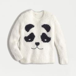 Girls' fuzzy panda crewneck sweater in bubble yarn