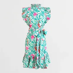 Banjanan ruffle-trim belted dress in tropical garden print