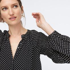 Long-sleeve drapey popover top in polka dots
