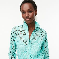 Button-up shirt in embroidered eyelet