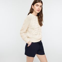 Diagonal cable-knit crewneck sweater