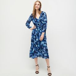 Long-sleeve wrap dress in watercolor begonias print