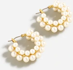 Layered mini pearl hoop earrings