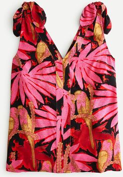 Tie-shoulder top in palm print