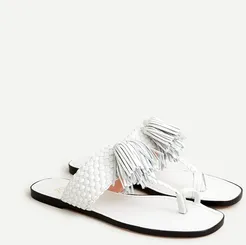 Braided tassel thong sandals with toe ring