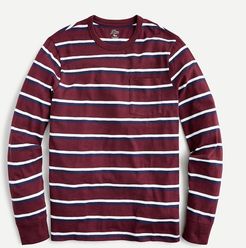 Long-sleeve slub cotton pocket T-shirt in stripe