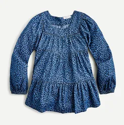 Girls' tiered leopard chambray top