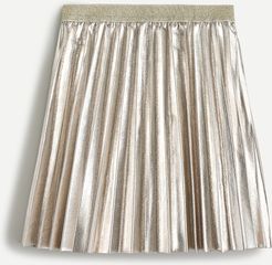 Girls' pleated skirt in metallic faux leather