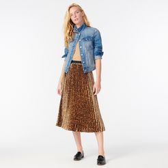 Pleated midi skirt in metallic leopard