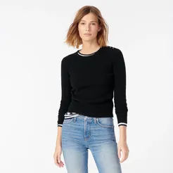 Cable-knit cashmere crewneck sweater with shoulder buttons