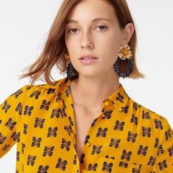Silk button-up shirt with butterflies