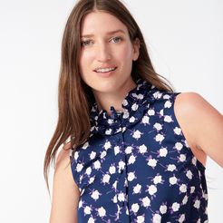 Ruffleneck sleeveless top in scattered peony print