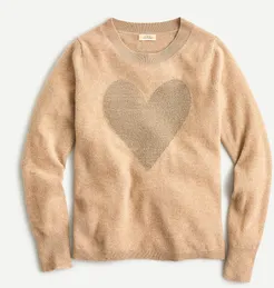 Cashmere crewneck sweater with Lurex&#174; metallic heart