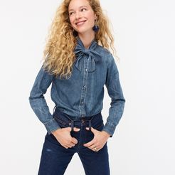 Classic-fit chambray bow shirt
