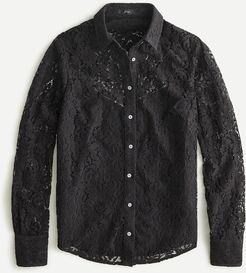 Classic-fit lace button-up top