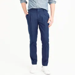 Pleated tapered pant in Italian cotton piqu&#233;