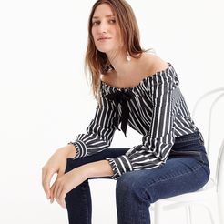 Off-the-shoulder striped top with bow