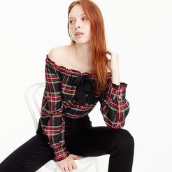Off-the-shoulder top in stewart plaid
