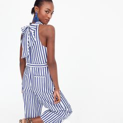 Petite striped halter jumpsuit