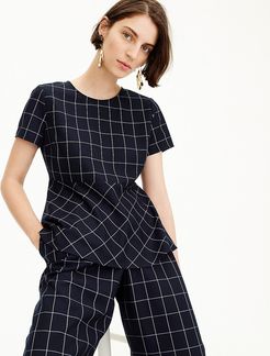 Structured peplum top in windowpane check