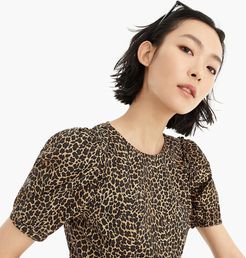 Puff-sleeve top in leopard print cotton poplin