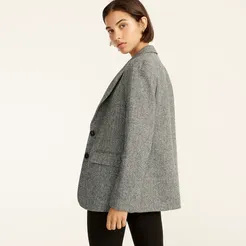 Petite boyfriend blazer in graphite herringbone English wool