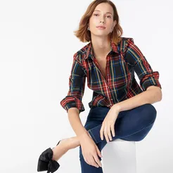 Slim stretch perfect shirt in black Stewart tartan