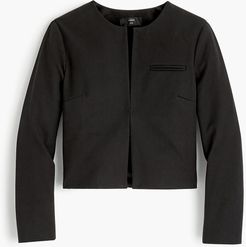 Collarless cropped jacket in bi-stretch cotton