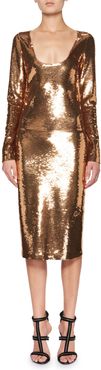 Sequined Long-Sleeve Scoop-Neck Dress