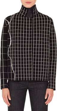 Mock-Neck Marble-Tiles Intarsia Knit Cashmere Jacket
