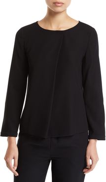 Long-Sleeve Pleated-Front Tech Cady Blouse