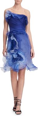 Strapless Ombre Ruffled-Silk Cocktail Dress