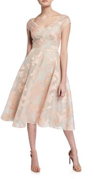 Floral Jacquard Full-Skirt Dress