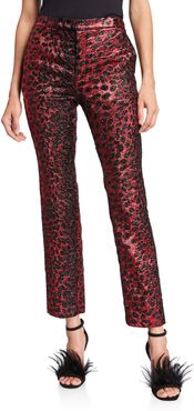 Metallic Cat Glittery Cheetah-Print Skinny-Leg Pants