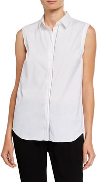 Monili-Beaded Sleeveless Poplin Shirt