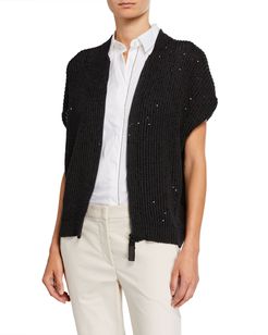 Sequined English-Ribbed Cardigan