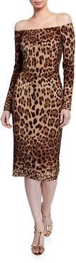 Off-the-Shoulder Leopard Print Bodycon Dress