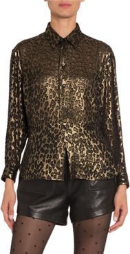 Leopard-Print Velvet Classic Blouse