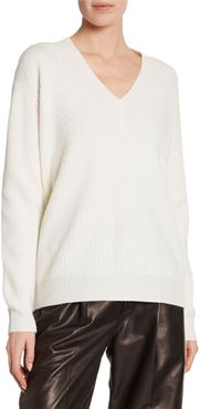 Cashmere Large-Ribbed V-Neck Sweater