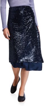 Sequined Asymmetric-Draped Skirt
