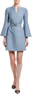 Wool-Silk Belted Bell-Sleeve Dress