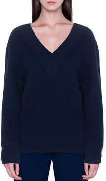 Cashmere Silk Ribbed V-Neck Sweater