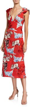 Spring Perfumes Floral-Embroidered Crepe de Chine Dress