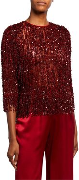 Sequin-Fringed Lace Top