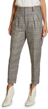 Checked Linen-Silk Slim-Leg Crop Pants