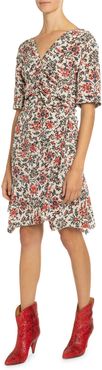 1/2-Sleeve Ruched Floral Print Dress