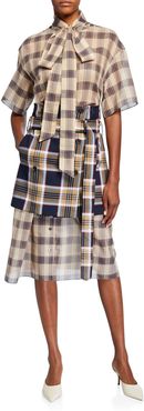 Checked Chiffon Dress with Apron